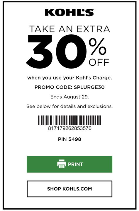 Kohls 30 In Store Coupon Printable | TUTORE.ORG - Master of Documents