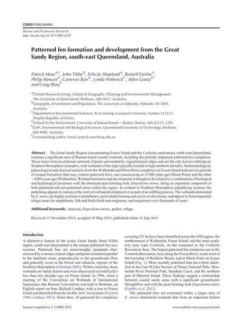 (PDF) Patterned fen formation and development from the Great Sandy Region, south-east Queensland ...