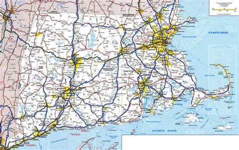 Large detailed roads and highways map of Connecticut, Massachusetts and ...