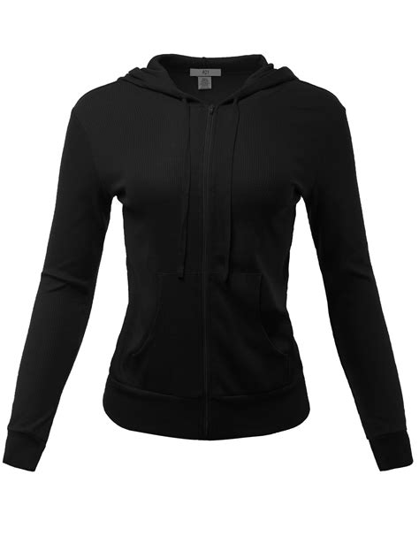 A2Y - A2Y Women's Casual Lightweight Fitted Zip Up Thermal Hoodie With Drawstring Black M ...