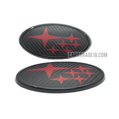 BLACK RED CARBON SUBARU LOGO EMBLEM (FRONT + REAR)