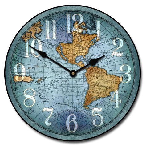 World Map Wall Clock | Vintage Map Wall Clock | The Big Clock Store