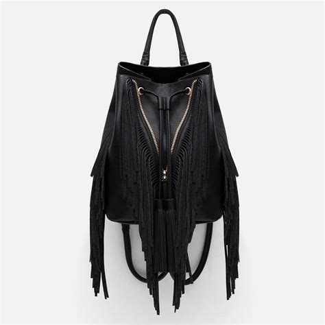 Zara Fringed Bucket-style Backpack in Black | Lyst