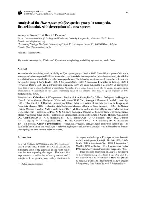 (PDF) Analysis of the Ilyocryptus spinifer-species group (Anomopoda, Branchiopoda), with ...