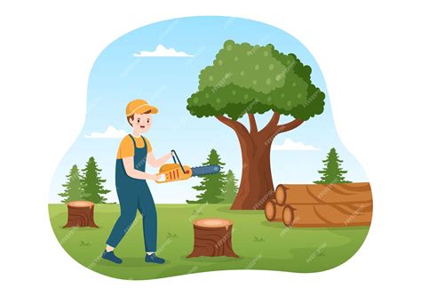 Premium Vector | People Tree Cutting and Timber with Truck and Tools in the Forest on Flat ...