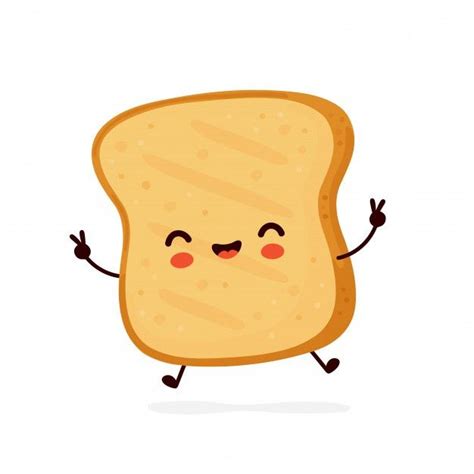 a piece of bread with eyes closed and hands in the air, running away from it