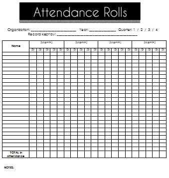 Attendance Rolls (editable for any organization) | Attendance sheet, Attendance chart ...