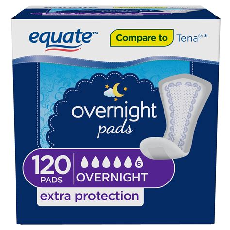 Equate Overnight Incontinence Pads for Women 120-Count Dri-Fit Cotton Core Locks | eBay