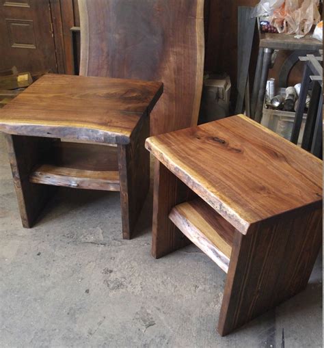 Live Edge Side/End Tables with Reclaimed Wooden Base Rustic Chair ...