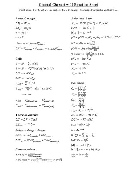 SSC Gen Chem II Formulas - General Chemistry II Equation Sheet Think ...