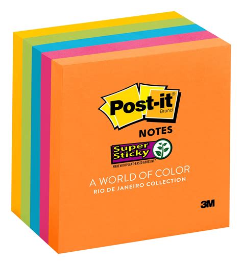 Post-it Super Sticky Notes, 3" x 3", Rio de Janeiro Collection, 5 Pads ...