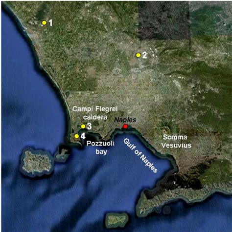 Google map of Campi Flegrei eruption outcrops and Neapolitan area with... | Download Scientific ...