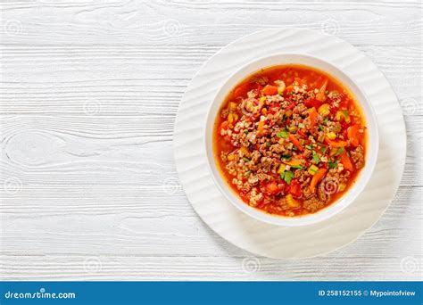 Hamburger Soup with Barley and Vegetables in Bowl Stock Image - Image ...