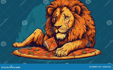 Vector Illustration of a Majestic Lion Eating Pizza Stock Illustration - Illustration of ...