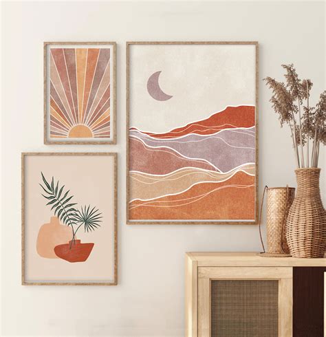 Boho Art Set of 3 Prints Boho Wall Art Abstract Landscape - Etsy Singapore