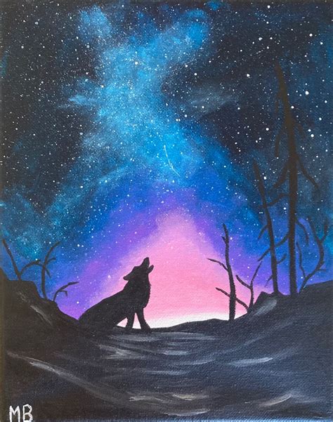 Wolf Howling Space Galaxy Sky Painting | Sky painting, Painting ...