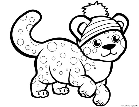 Cute Cheetah In Winter Hat Coloring page Printable