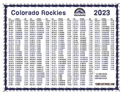 Printable 2023 Colorado Rockies Schedule