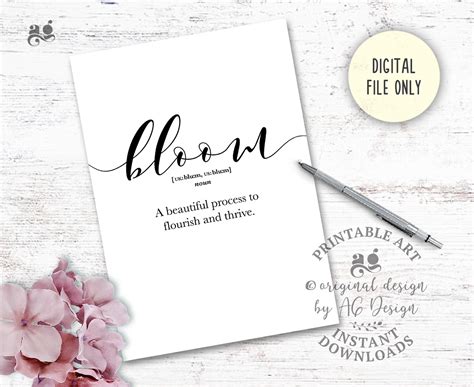 Bloom Sign, Bloom Definition Wall Art, Encouragement Gifts, Printable ...