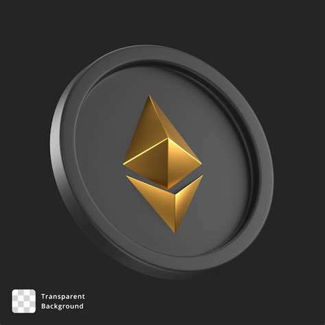 Premium PSD | 3d icon of a black coin with gold ethereum logo in the center