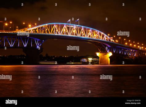 Auckland Harbour Bridge and Waitemata Harbour at night, Auckland, North ...