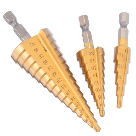 3pcs HSS Step Drill High Hardness Step Drill Set HSS Steel Titanium ...