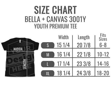 Size Chart Bella Canvas 3001Y – PlaceForTee