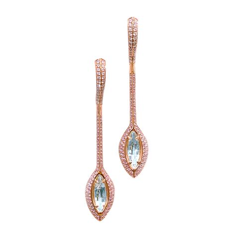 Nigel O'Reilly Rose Gold, Aquamarine, Pink Sapphire And Diamond Navette Earrings Available For ...