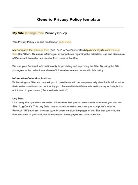 Generic Privacy Policy Template - Edit, Fill, Sign Online | Handypdf