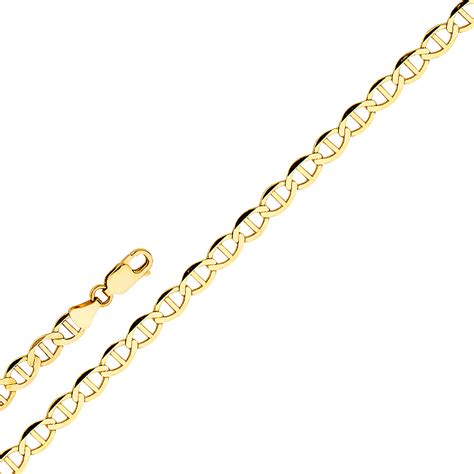 14K Gold 3.4MM Flat Mariner Chain