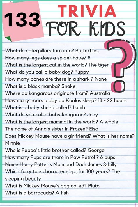 Trivia For Kids | Trivia questions for kids, Kids questions, Kids quiz questions