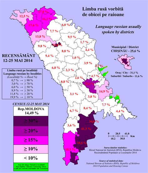 Russian Language by districts in Moldova (2014) : MapPorn