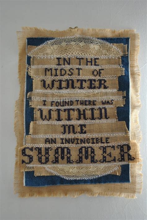 Items similar to Burlap cross-stitch sampler - inspirational quote - "Invincible Summer" on Etsy