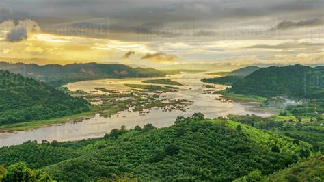 Aerial view of mekong river and forest, Thailand - Stock Photo - Dissolve