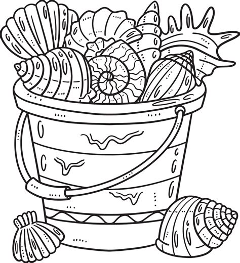 Bucket of Sea Shells Isolated Coloring Page 20002712 Vector Art at Vecteezy