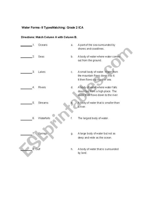 Water Forms - ESL worksheet by jaemyrlee