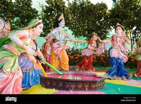 Radha Krishna playing holi statue, prem mandir, mathura, uttar pradesh ...