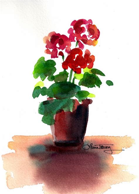 Summer Geraniums Watercolor Painting Original