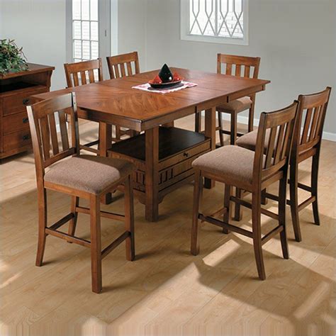 Jofran 7 Piece School House Counter Height Dining Set in Saddle Brown Oak - 477-BS850XX-7pc-PKG ...