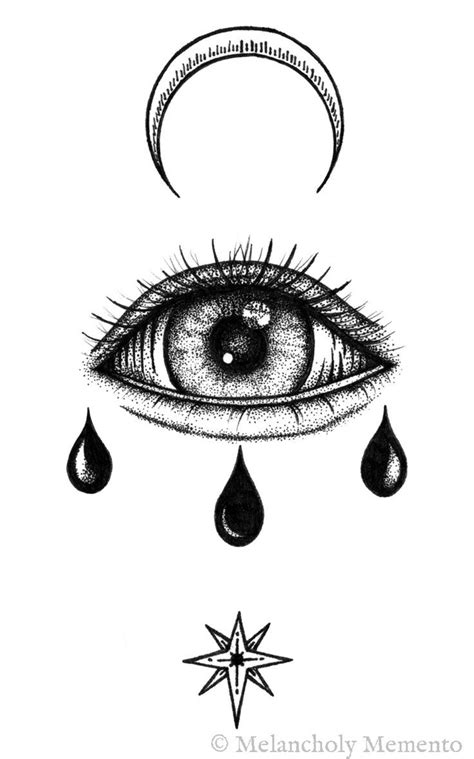 Illustration Moon Blackwork Illustration | Teardrop Eye Illustration | Eye Illustration | Moon ...