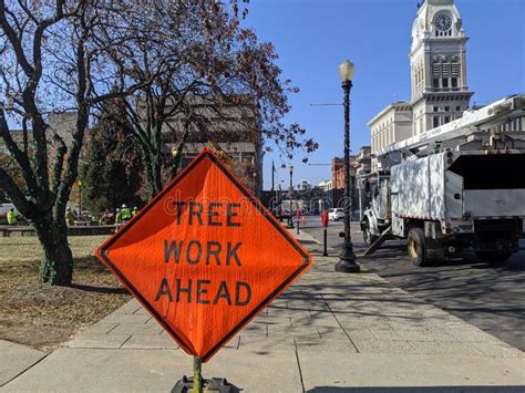 Tree Work Ahead Sign stock image. Image of caution, warning - 1069375