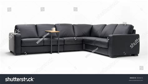 Black Leather Sofa Sectional Stock Photo 3044616 - Shutterstock