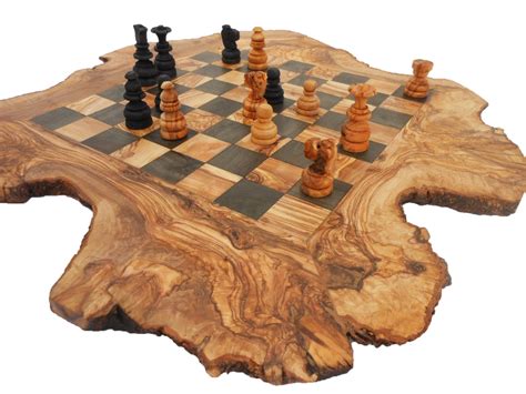 Unique Olive Wood Rustic Chess Board Custom Engraved