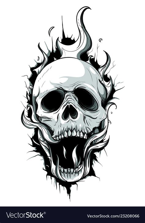 Skull on fire with flames Royalty Free Vector Image