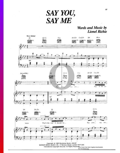 Say You, Say Me (Lionel Richie) Piano Sheet Music - OKTAV