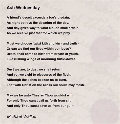 Ash Wednesday - Ash Wednesday Poem by Michael Walker