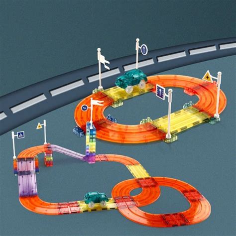 Magnetic Racing Car Track Set Magnet tiles, Hobbies & Toys, Toys & Games on Carousell