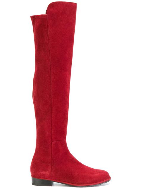 Stuart Weitzman Suede Knee High Boots in Red - Lyst