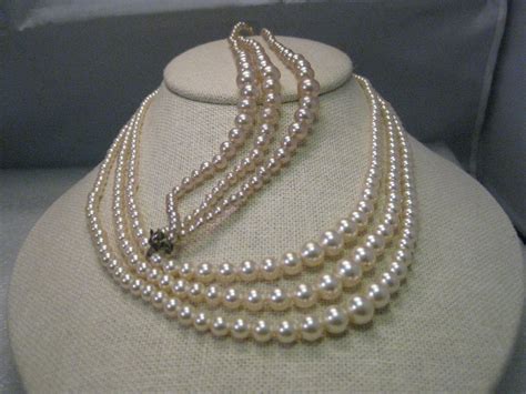 Vintage Triple Strand Pearls Necklace & Bracelet, Cezanne by Richelieu, Simulated, Graduated, In ...