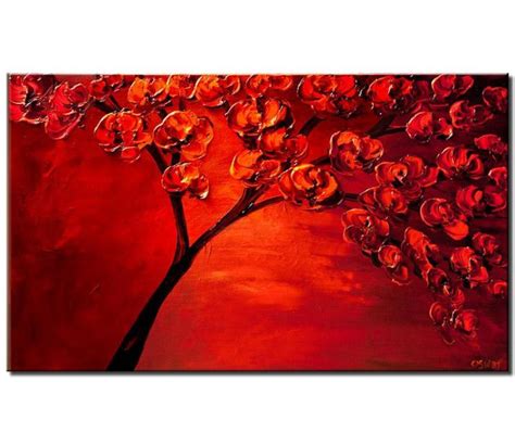 Painting for sale - textured painting of blooming red tree #6710